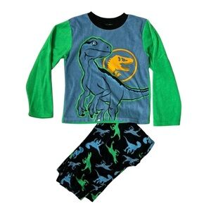 Boys Jurassic World Green/Blue & Black Pajama Set - Size Large (10)